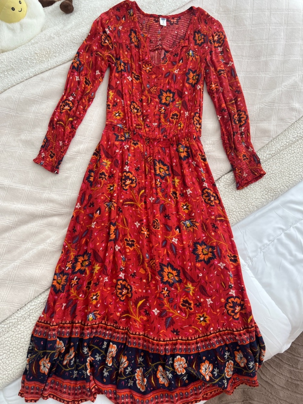 Old Navy Red Floral Long-Sleeve Maxi Dress